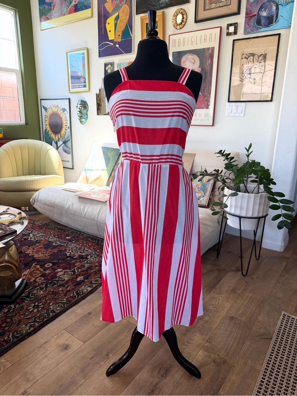 Vintage Red & White Lightweight Striped Summer Midi Sundress #feminine